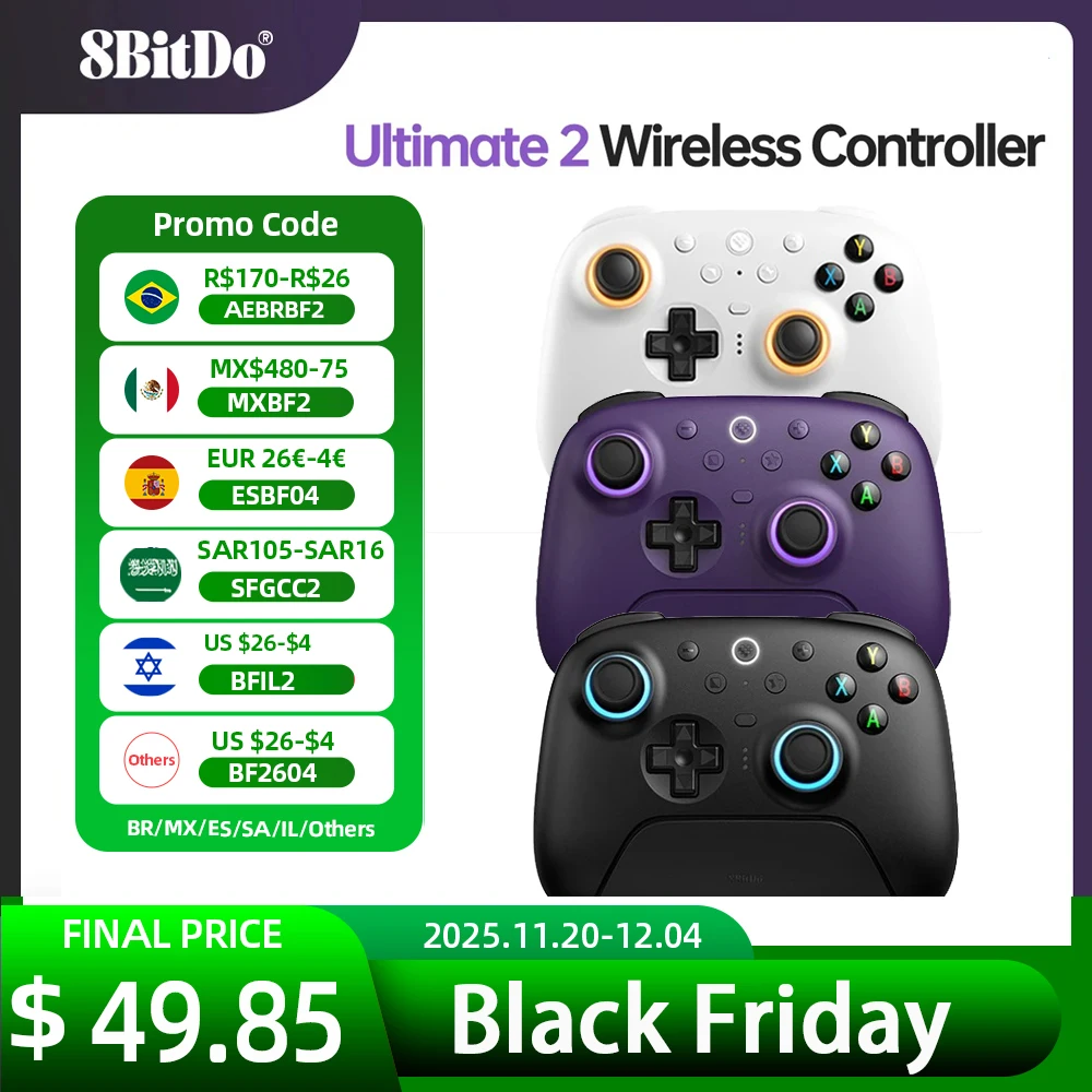 8BitDo Ultimate 2 Wireless Gaming Controller for PC & Android with TMR Joysticks, Switchable Triggers, Motion Control, 8Speed