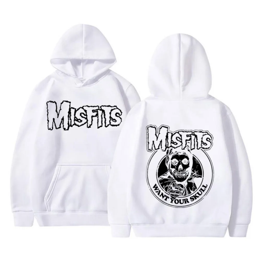 Horror Punk Misfits Skull Graphic Print Hoodie Men Gothic Vintage Loose Hoodies Male Fleece Cotton Clothes Men's Rock Sweatshirt