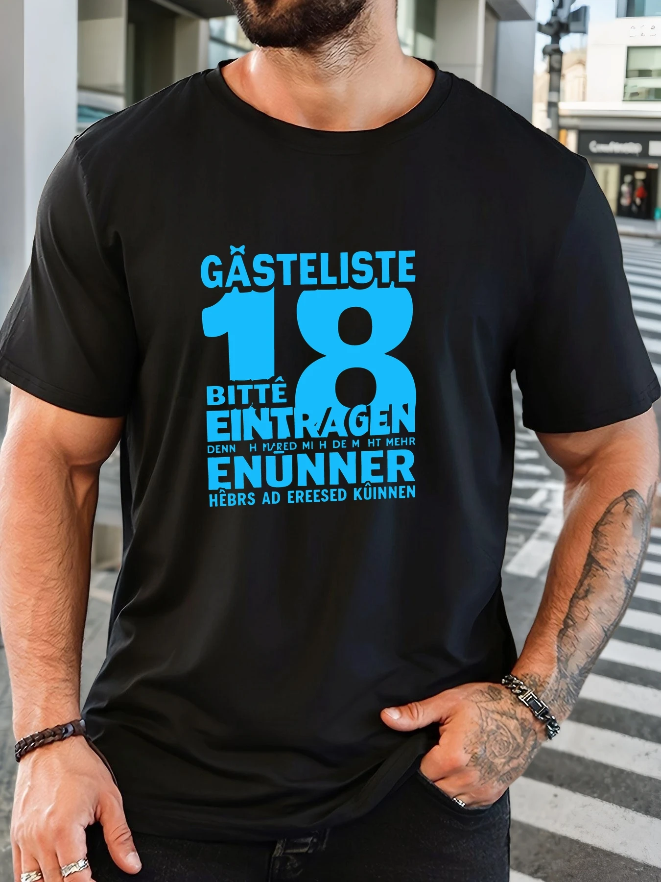 

Men's Cotton Printed T-Shirt GÄSTELISTE 18 Pattern Summer Casual Oversized Round Neck Short Sleeve Comfortable Daily Wear Tee
