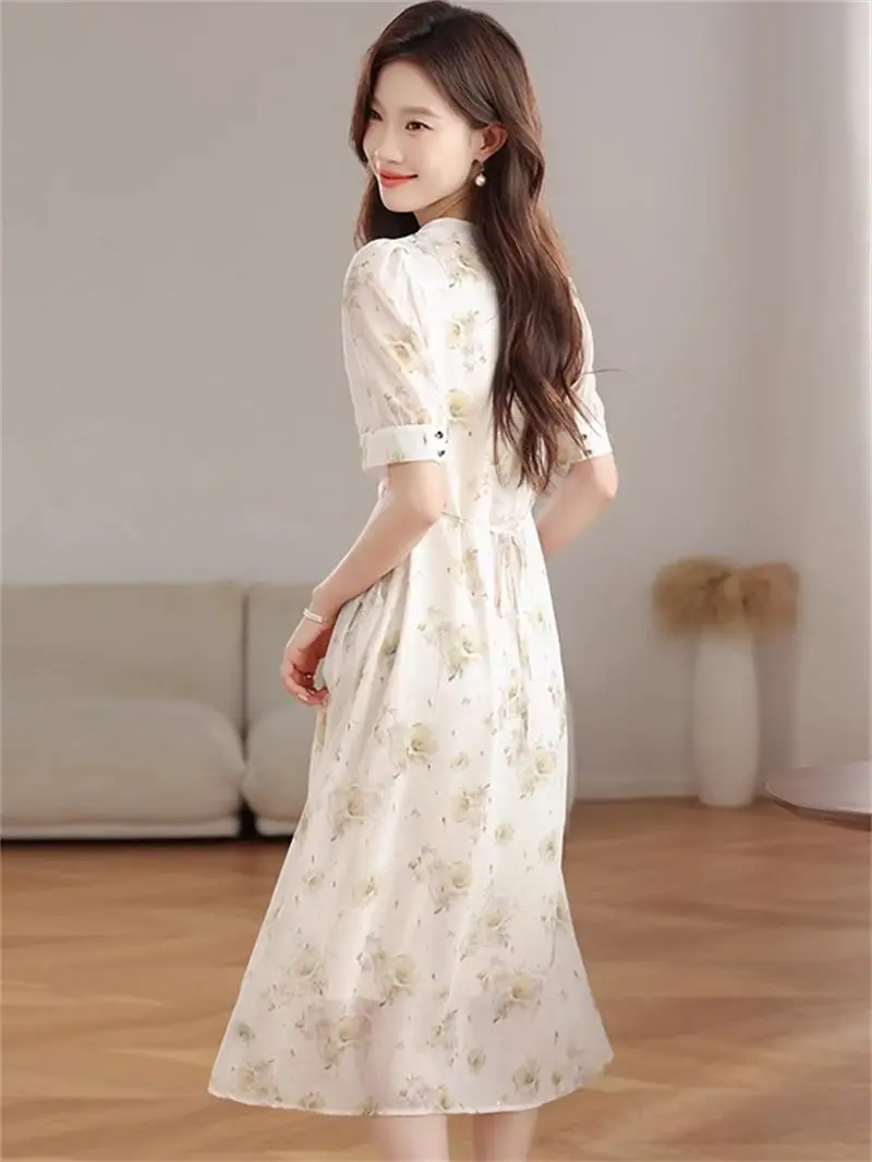 فستان نسائي صيفي فرنسي لفترة الشاي لعام 2025 - فستان شيفون مزين بالورود |   فستان طويل لحفلات الشاطئ وحفلات الزفاف في الحديقة |   وصول جديد G43