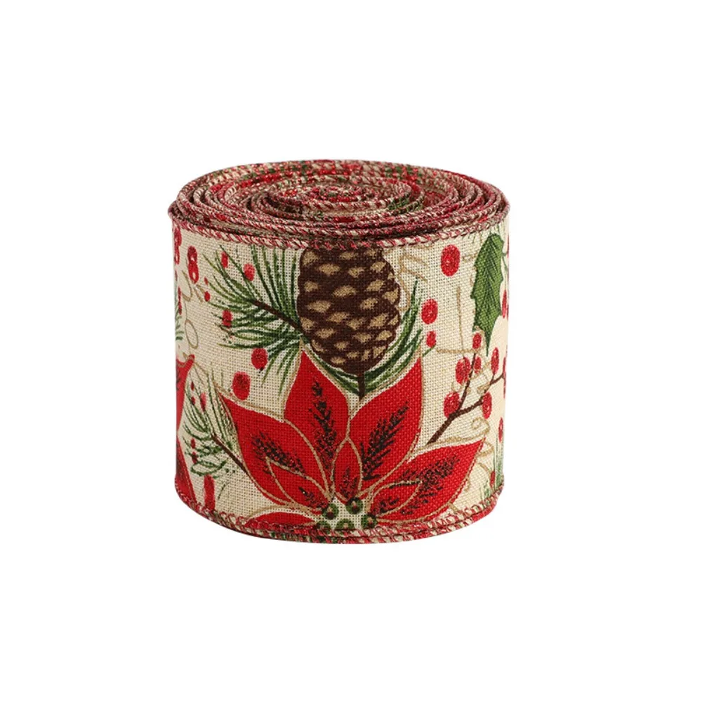 2M/Roll Christmas Linen Ribbons Snowflake Xmas Tree Printed Ribbon for Webbing Party Supplies Christmas Crafts Decorations Gift