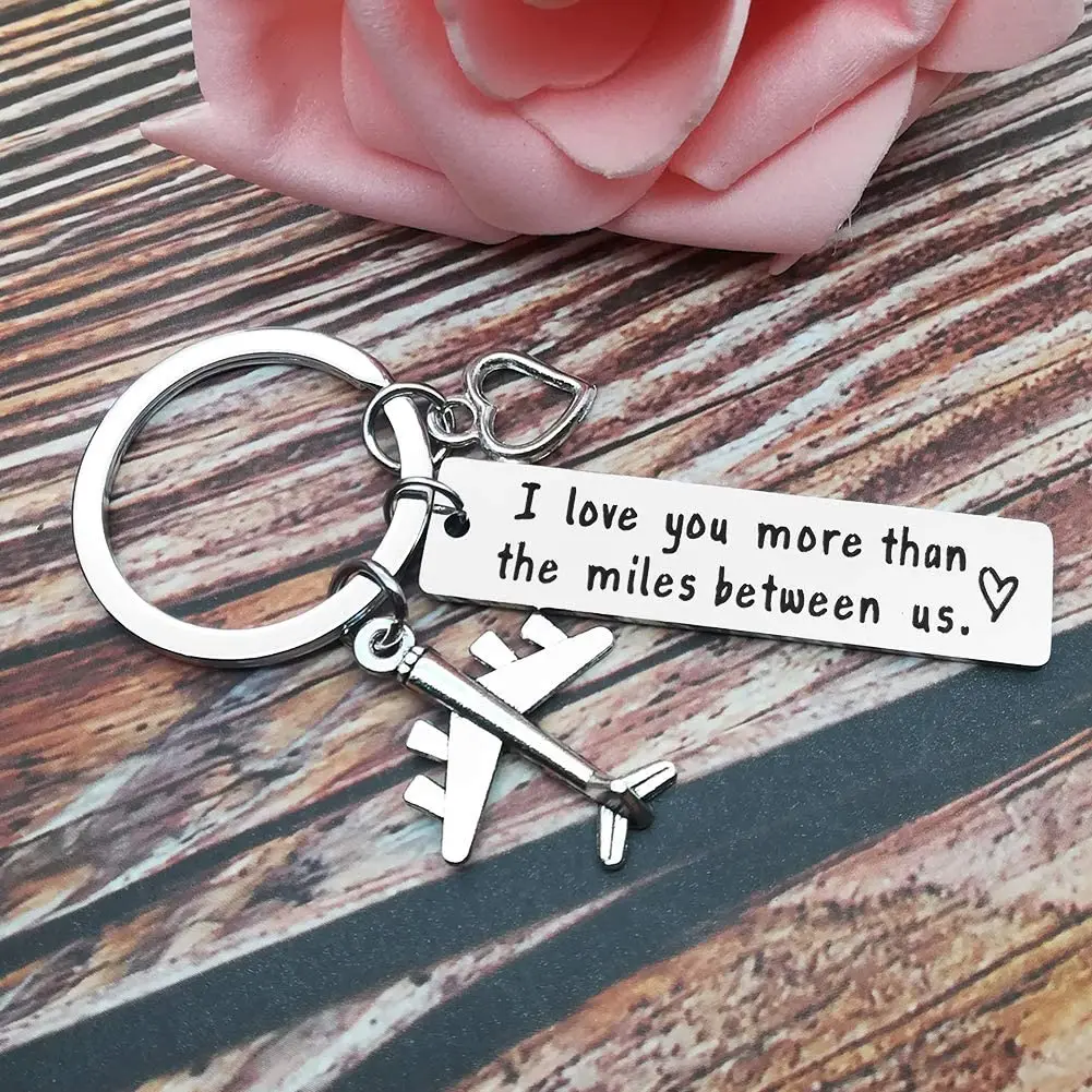 Couple Keychain Long Distance Relationship Gift for Boyfriend Girlfriend I Love You More Than The Miles Between Us Keyring