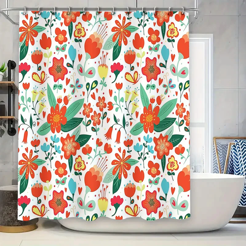 

Floral Shower Curtain Botanical Flower Pattern Bathroom Decor Nature Plants Greenery Artistic Washable Fabric Home Decor