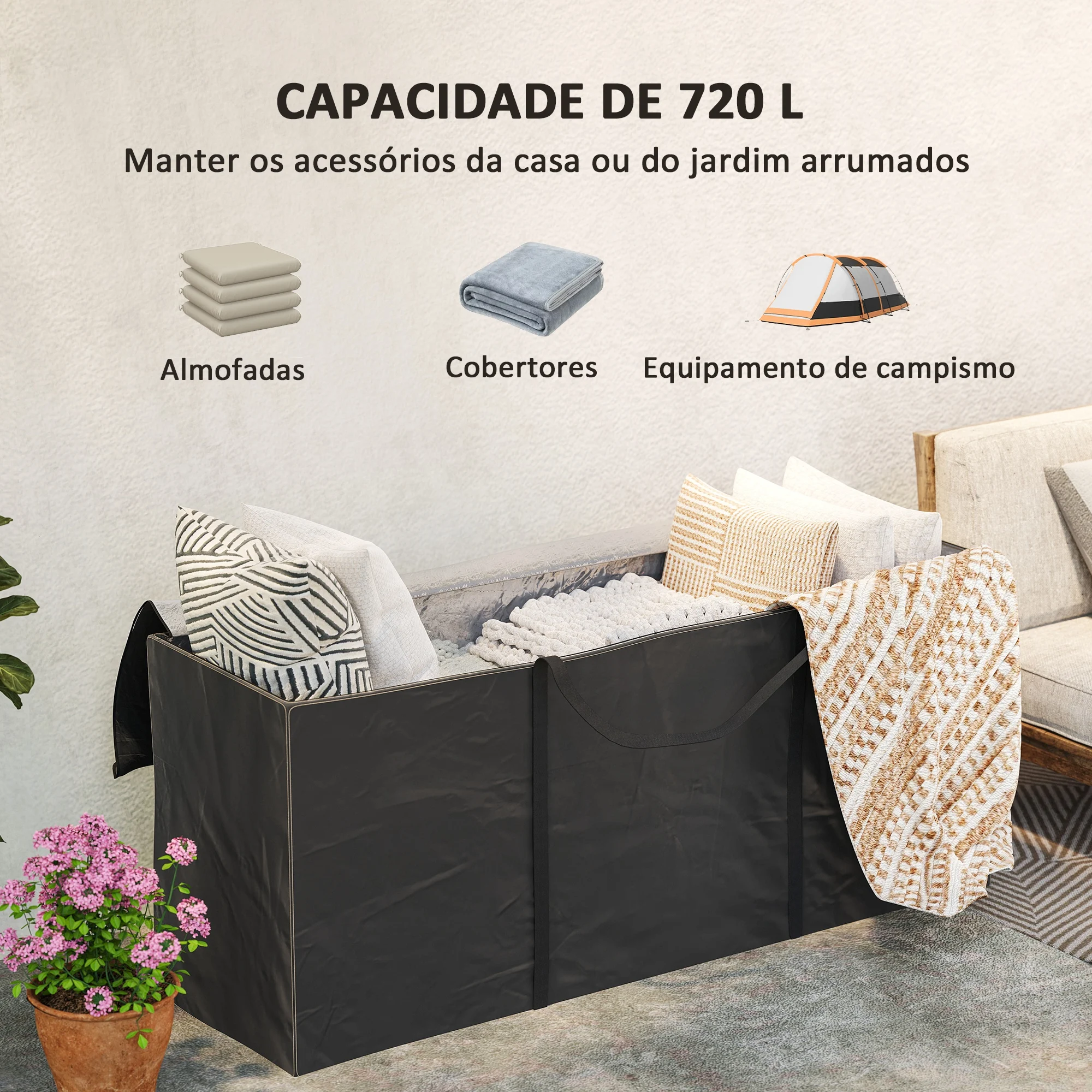 Outsunny Waterproof Garden Cushion Storage Bag, Heavy Duty Christmas Tree Storage Bag with Handle, Outdoor Cushion Bag 175x55x75