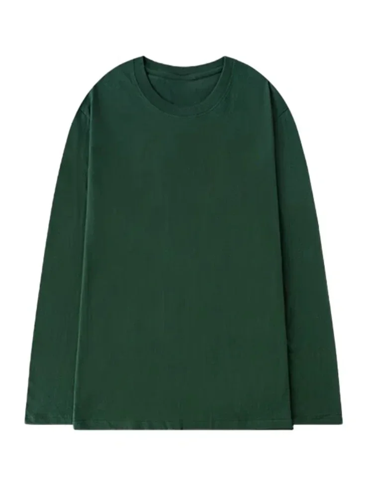 

2025 100% Cotton Casual Versatile Loose Fit Tops Autumn Winter Women O-Neck T-Shirt Fashion Solid Color Long Sleeve T Shirt