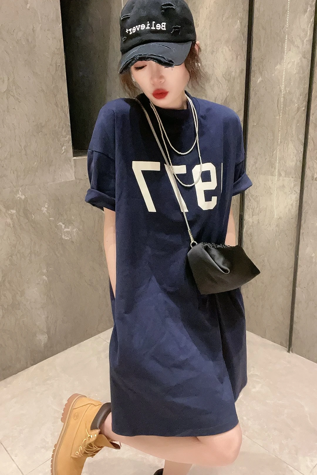 Women's Short-Sleeved T-shirt Skirt Loose Mid-length Dress European and Korean Version, Summer Fashion High Quality New 2023