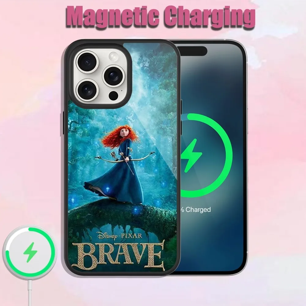 MINISO Disney Brave Phone Case For iPhone 13 15 11 12 14 Plus Pro Max Glass Charging Magsafe Magnetic Cover