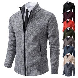 Mens Sweater Jumper Jacket Autumn Cardigan Y2K Winter Fleece Cashmere Formal Knitting Hombre Zipper Up Cold Coat Menswear