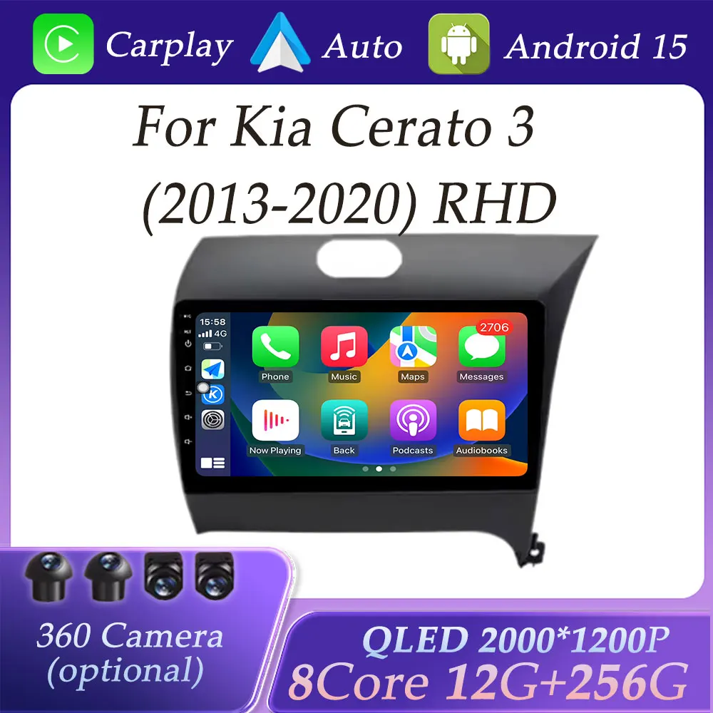 

QLED Screen for Kia Cerato 3 RHD 2013 - 2020 Wireless CarPlay Car Radio Video Audio Multimedia Player GPS Navigation DSP Stereo