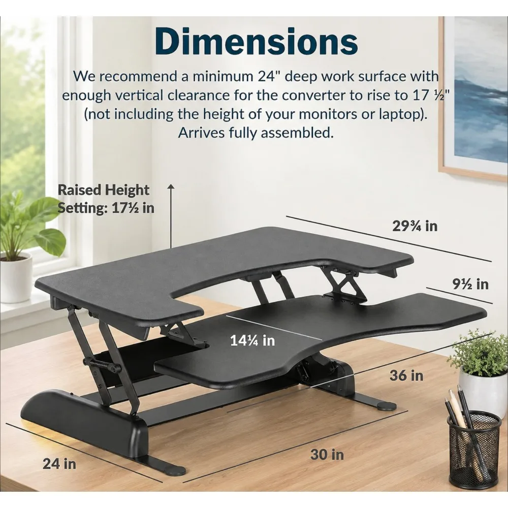Adjustable Desk Converter 36, Sit Stand Riser with 11 Heights, Laptop Stand for Home Office, Black