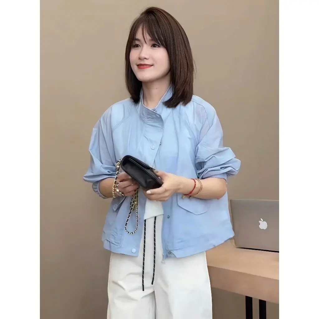 

Summer Korean Style Women's Light Thin Sun-Protective Jacket with Vertical Collar Loose Casual All-Match Short Design Top Coat