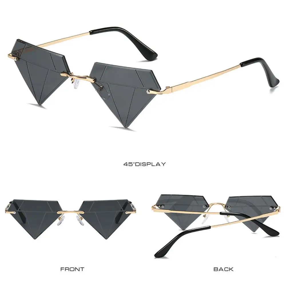 Halloween Glasses Eyeglasses Rave Party Triangle Sunglasses for Women Retro Shades Rimless Sun Glasses Diamond Shaped