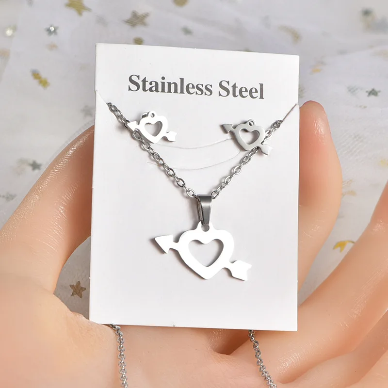 2023 Fashion Stainless Steel Love Butterfly Dragonfly Necklace Earrings Set Gift Wholesale