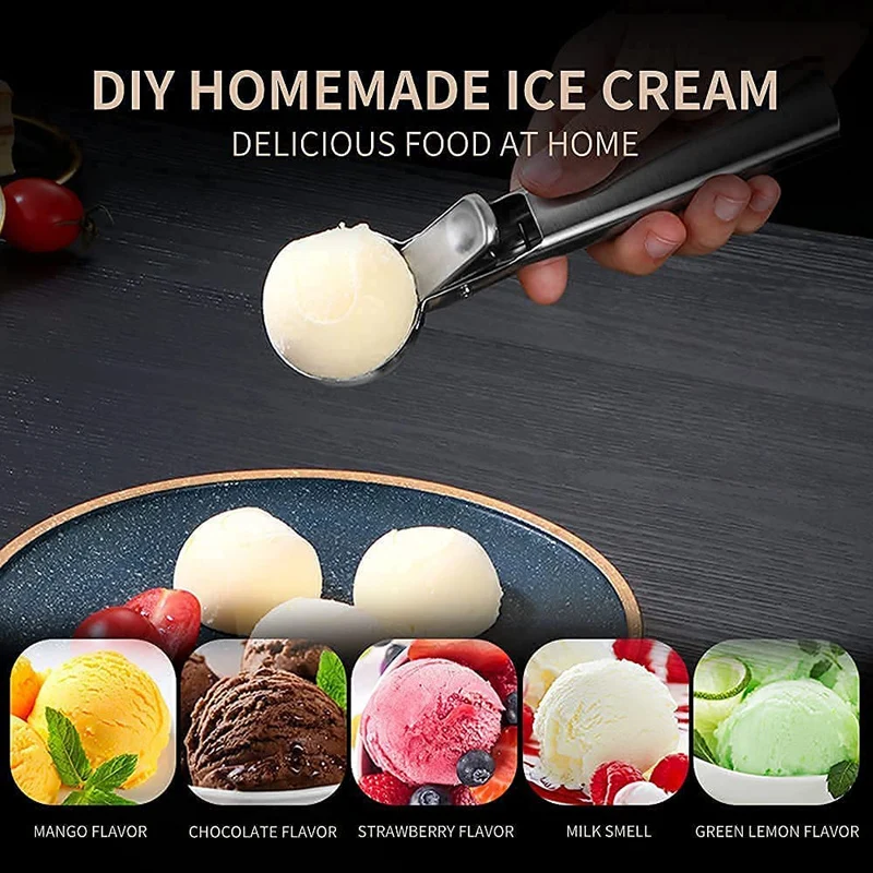 Ice Cream Scoop Stainless Steel Ice Cream Spoon Digger Watermelon Fruit Ball Cookie Spoon Icecream Scooper Home Kitchen Gadgets