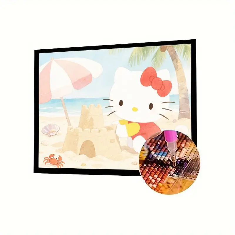 

1PC Hello Kitty Summer Beach Sandcastle 5D Diamond Painting Kit - Full Drill DIY Rhinestone Embroidery Wall Art Decor, Relaxing