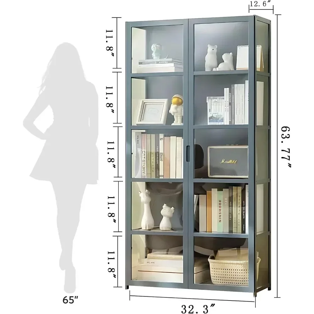 5-Tier Display Cabinet with Acrylic Glass Door, Collectibles Toy Organizers Rack & Storage Shelves, Display Cabinet