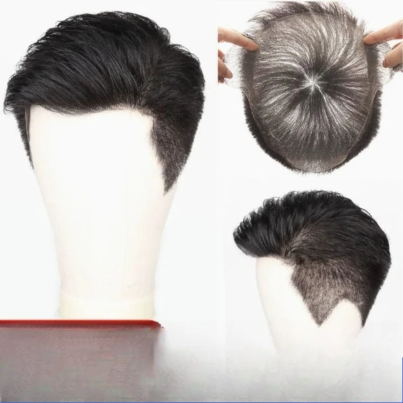 Men's wig high-end borderless ultra-light and thin mesh full real hair, bald head without traces, realistic and breathable