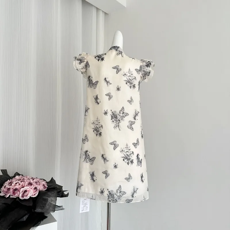 Nuovo stile cinese misto piccolo vestito con maniche volanti gonna da bambola con fibbia da donna