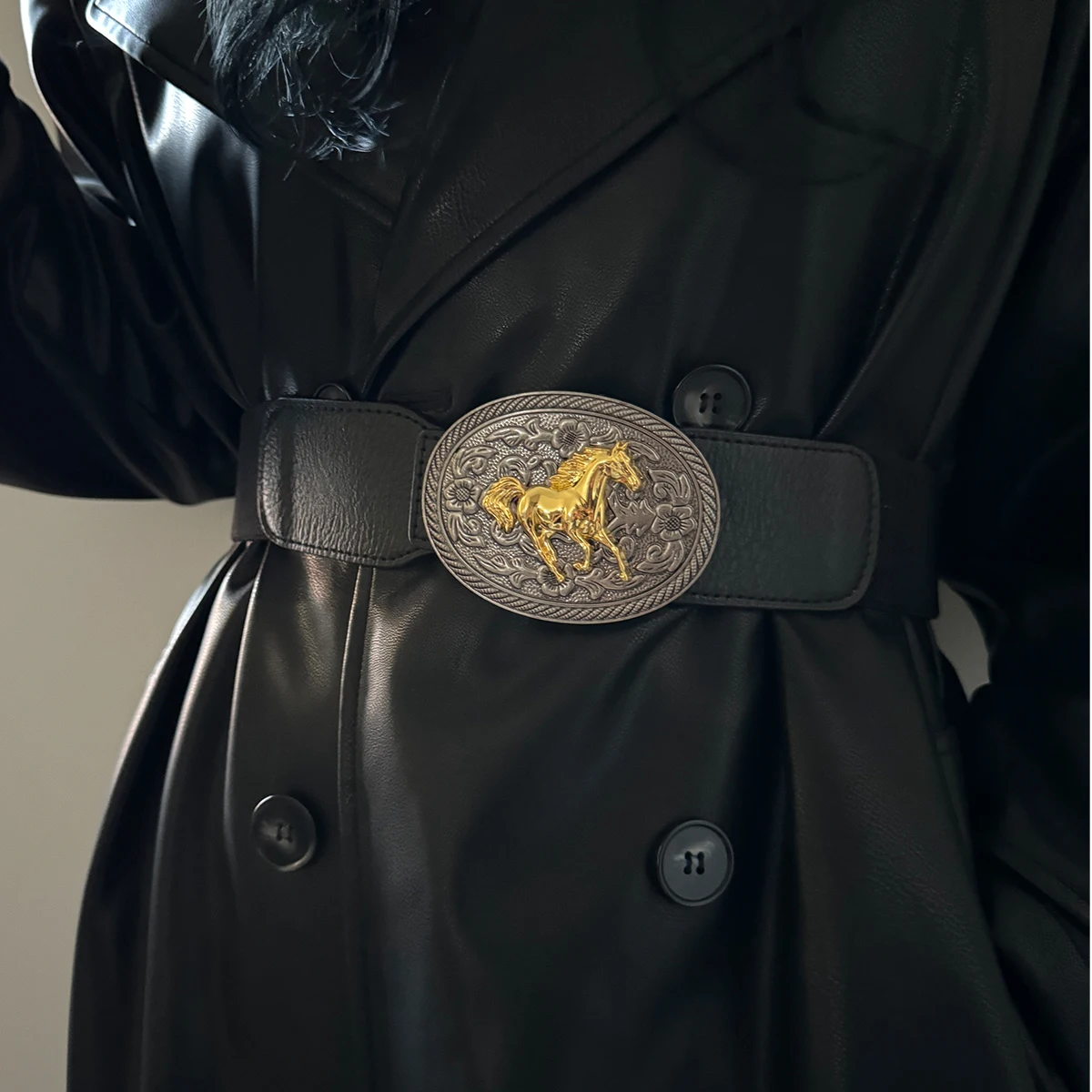 أزياء المرأة السيدات الذهب الثور مشبك واسعة تمتد مطاطا مشد الخصر حزام الشتاء فستان الديكور هدية للنساء