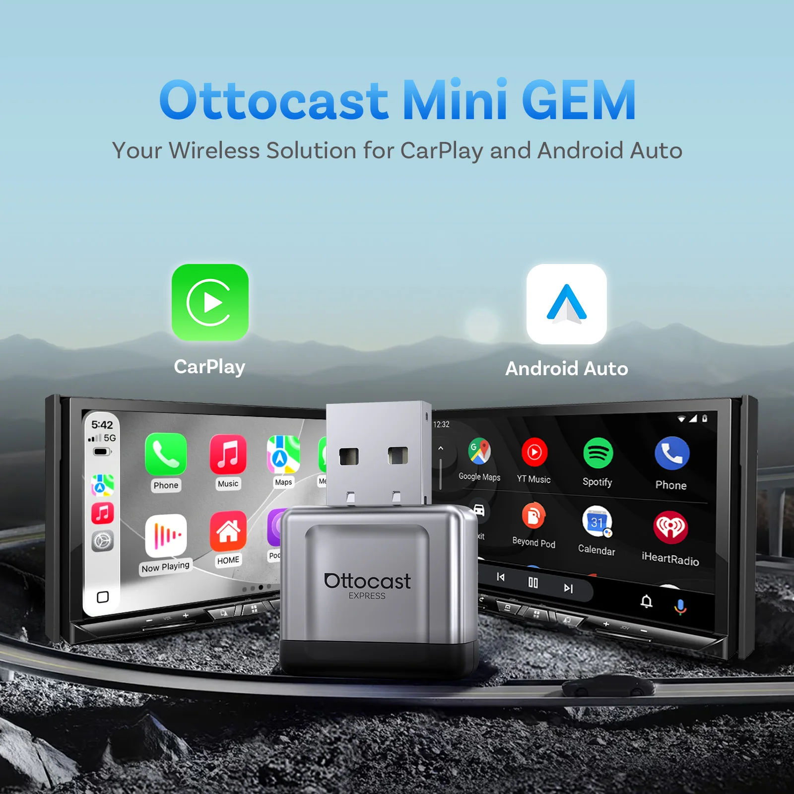 Ottocast Mini Gem 2 in 1 Wireless CarPlay Android Auto Adapter Wired to Wireless USB Dongle Plug and Play Auto Reconnect For Kia