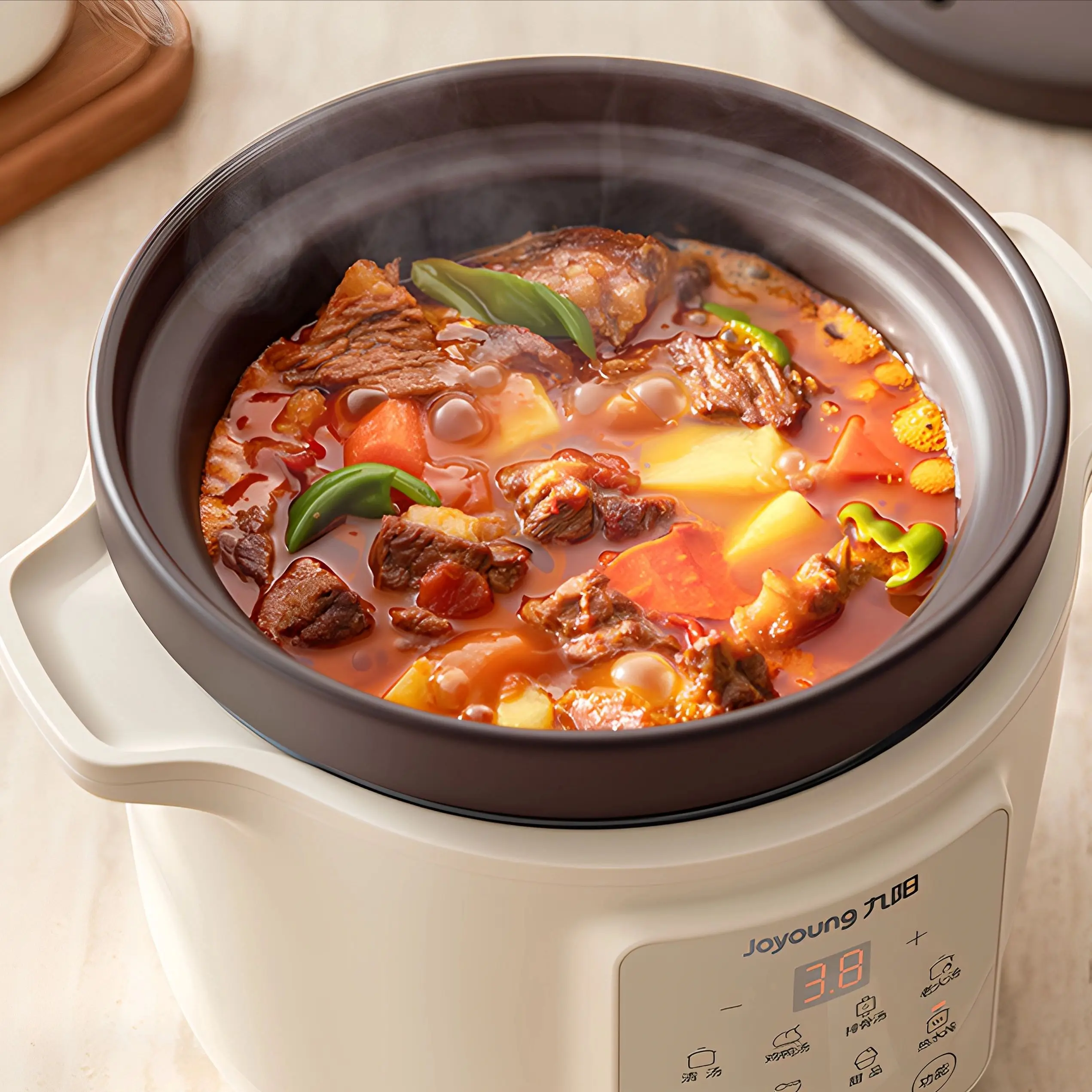 وعاء الحساء الكهربائي من السيراميك الرملي الأرجواني، وعاء الحساء الأوتوماتيكي بالكامل، طاجن الطبخ المنزلي