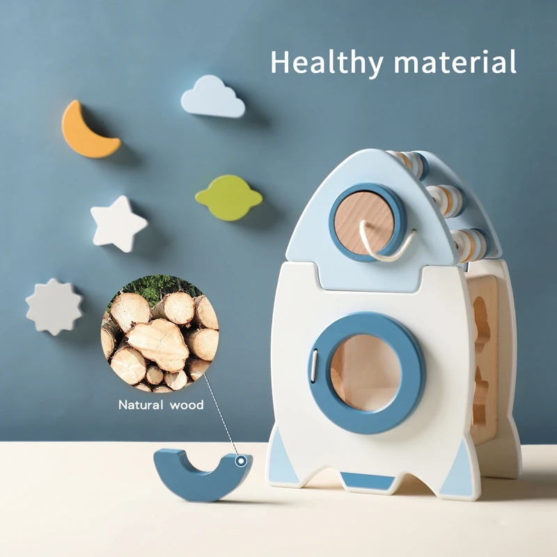 Houten Raket 5-In-1 Speelgoedset Multifunctionele Vorm Cognitief Speelgoed Baby Kralen Montessori Vroege Kinderopvoeding Speelgoed Verjaardagscadeau