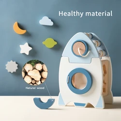 Houten Raket 5-In-1 Speelgoedset Multifunctionele Vorm Cognitief Speelgoed Baby Kralen Montessori Vroege Kinderopvoeding Speelgoed Verjaardagscadeau