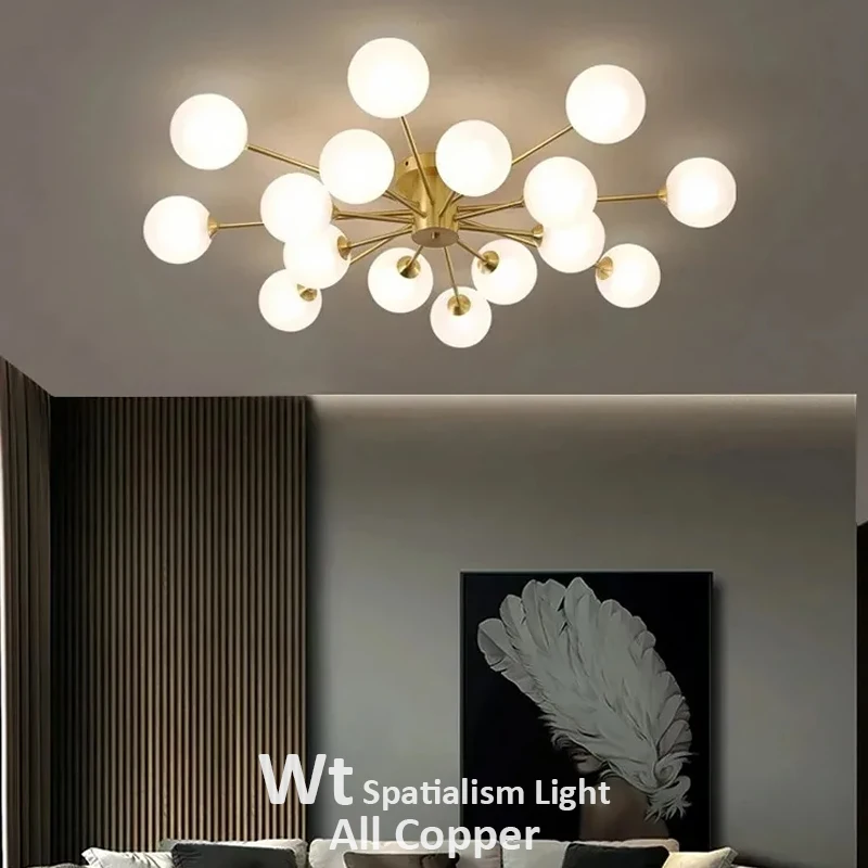 

Современная медная светодиодная люстра в скандинавском стиле для гостиной, спальни, столовой, кухни, золотой латунный стеклянный шар, потолочный светильник