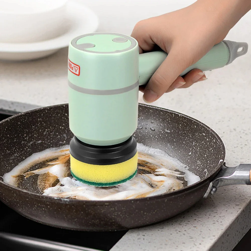 Multifunctional Cleaning Pots and Dishes Home Kitchen Bathroom Accessories Electric Cleaning Brush 3 Brush Heads Cleaning