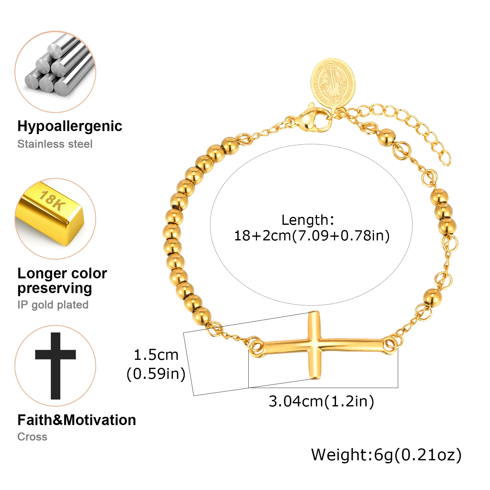 Damen-Rosenkranz-Kreuz-Jungfrau Maria-Armband, Vintage-Charm-Perlenarmbänder aus Edelstahl, religiöse Gebetsschmuckgeschenke – Detail 7