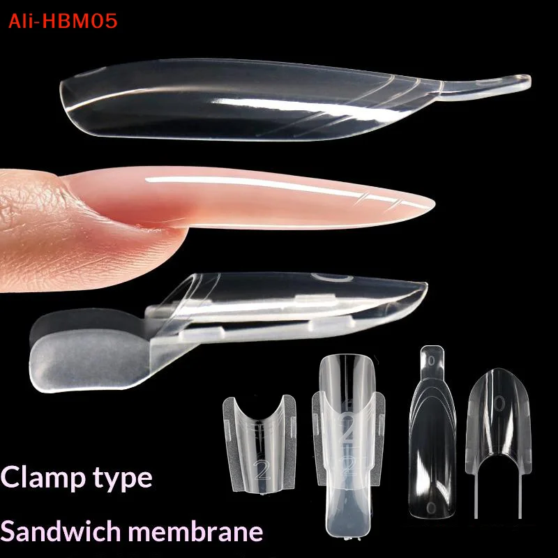 (HB05)30pc Nail Clear Rocket Shape Sandwich Dual Nail Forms Reusable Full Cover Dual Nail Molds Top Bottom Quickly Extend Nail