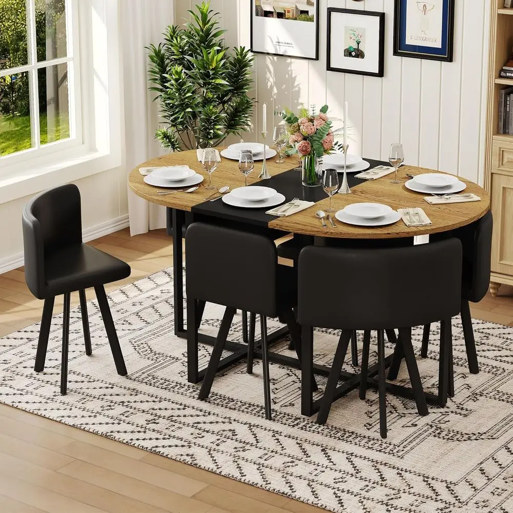 

6-Seat Oval Dining Table Set with Cushioned Chairs, Ideal for Kitchen, Dining Room, and Small Spaces