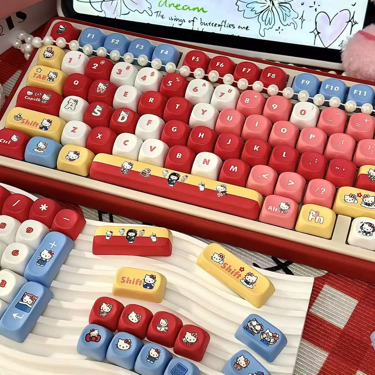 Sanrio Hello Kitty Pbt Keycaps 137 Keys 5-Side Dye Sublimation Cute Cartoon Keycaps Fit 64/68/87/104 Mechanical Gaming Keyboard view 3