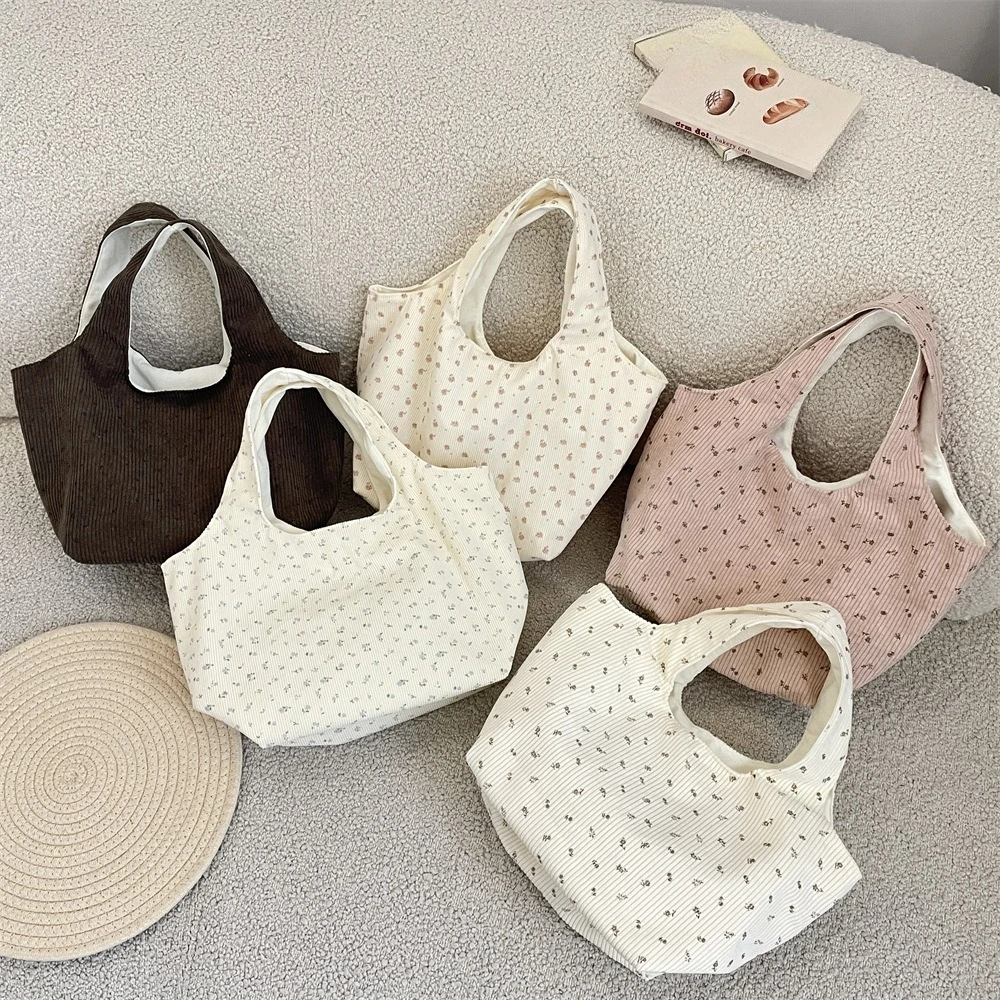 

Портативные женские сумки, простые женские маленькие сумки-тоут с цветочным принтом, сумки на плечо, вельветовая женская тканевая многоразовая сумка для покупок в стиле ретро