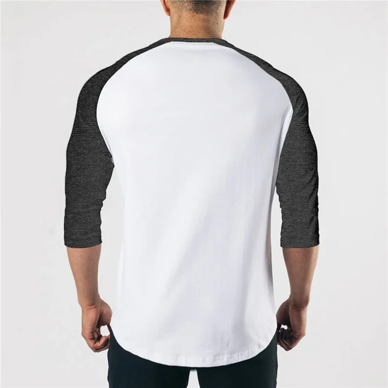 Autumn Gym Clothing 3/4 Sleeve Sports T Shirt Men Solid Cotton Running Shirt Men Workout Training Tees Fitness Tops T-shirt