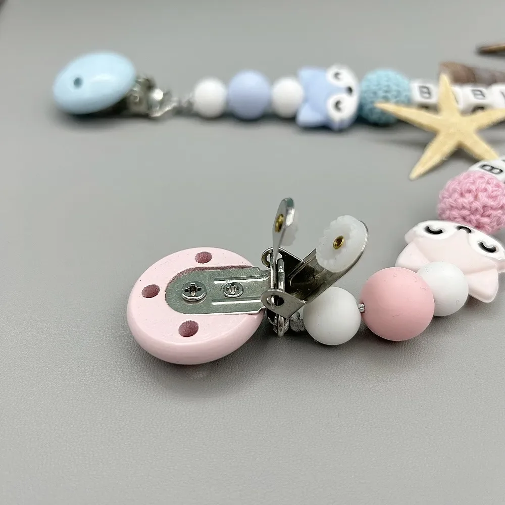 Kustom Inggris huruf akrilik nama silikon Fox Beads dot bayi rantai klip Teether liontin Kawaii bayi kreatif hadiah mainan