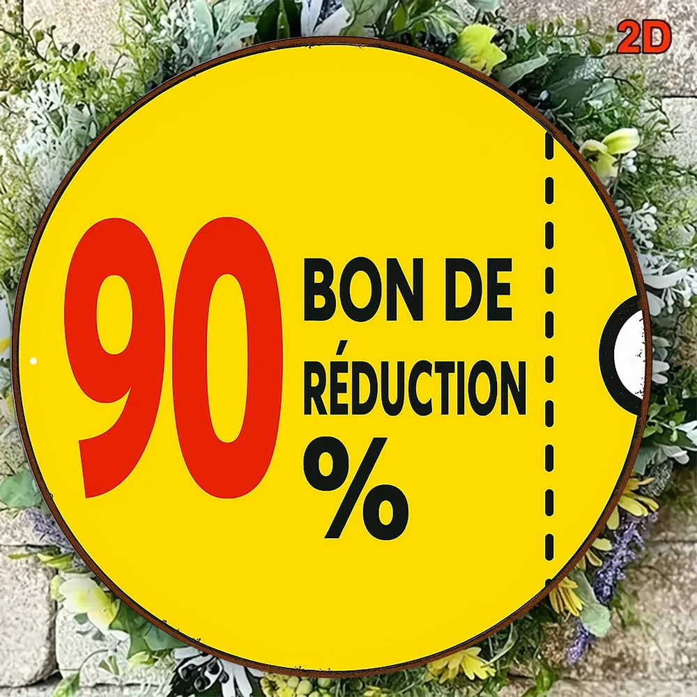 2D Flat, 1pc 1pcs Suitable, Cafe, Bar Vintage Round Sign - 8x8in/20x20cm Wall-Mountable Coupon Plaque with "90% Discount Coupon"