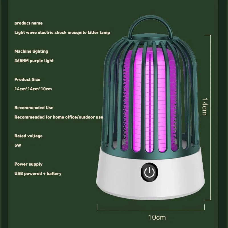 1200Mah Oplaadbare Elektrische Insect Zapper Niet-Giftige Usb Insectenlamp Stille 360 Graden Breed Gebied Voor Kamperen Thuis Kantoor Tuin