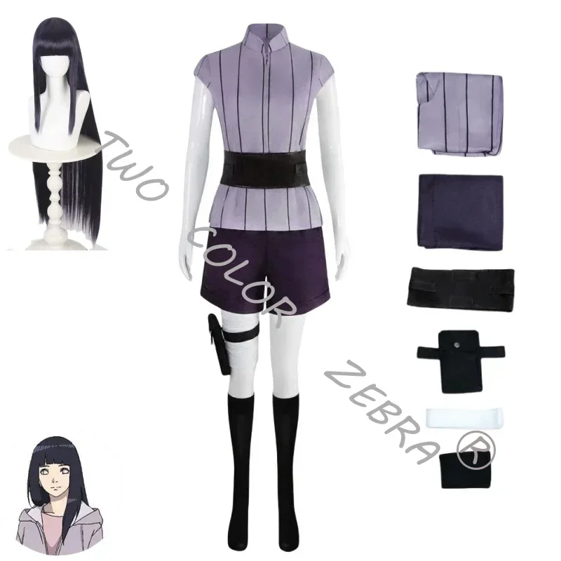 Hyuga Hinata disfraz de Cosplay para mujer, traje de fiesta de Carnaval de Halloween, traje de Cosplay Ninja, peluca larga púrpura Linda