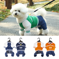 Pet Dog College Jacket with Denim Pants Suit,4-Legged One-piece Spring Outfits Pet Clothing for Small Medium Dogs, Puppy Costume