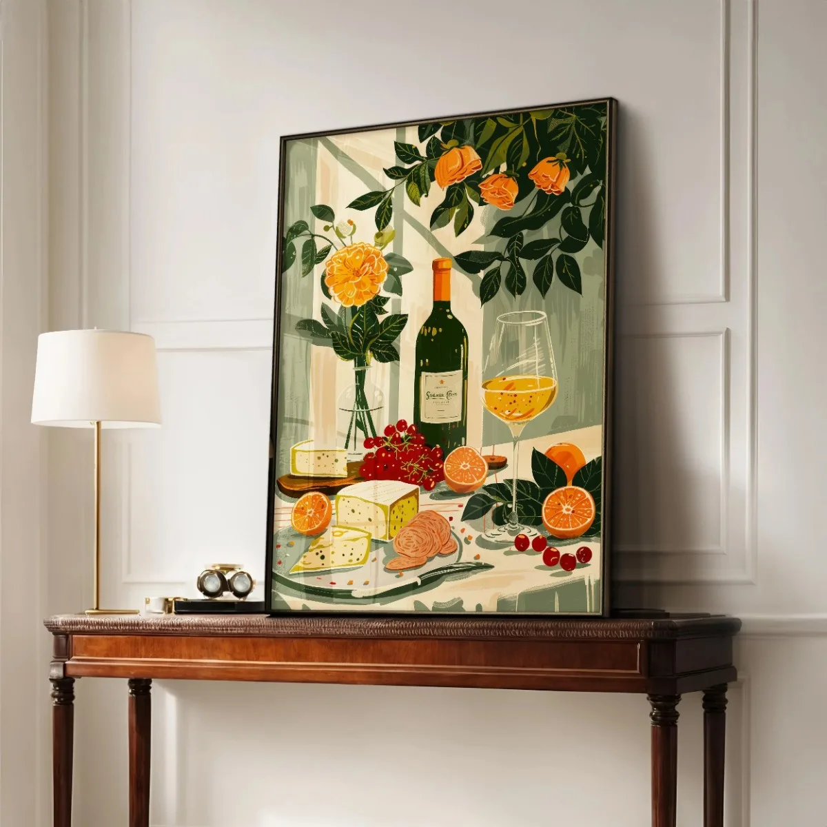 خمر طاولة طعام البحر الأبيض المتوسط الغذاء التوضيح قماش طباعة ملصق لغرفة المعيشة المطبخ ديكور المنزل المشارك غير المؤطرة #4