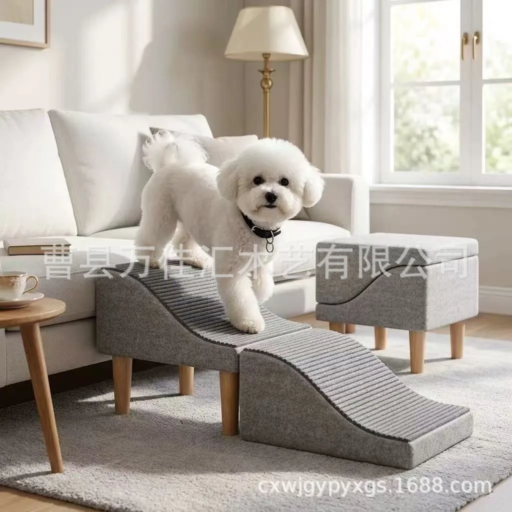 Solid wood dog pet indoor ladder human pet shared steps sofa cat dog stairs ramp dual-purpose footstool