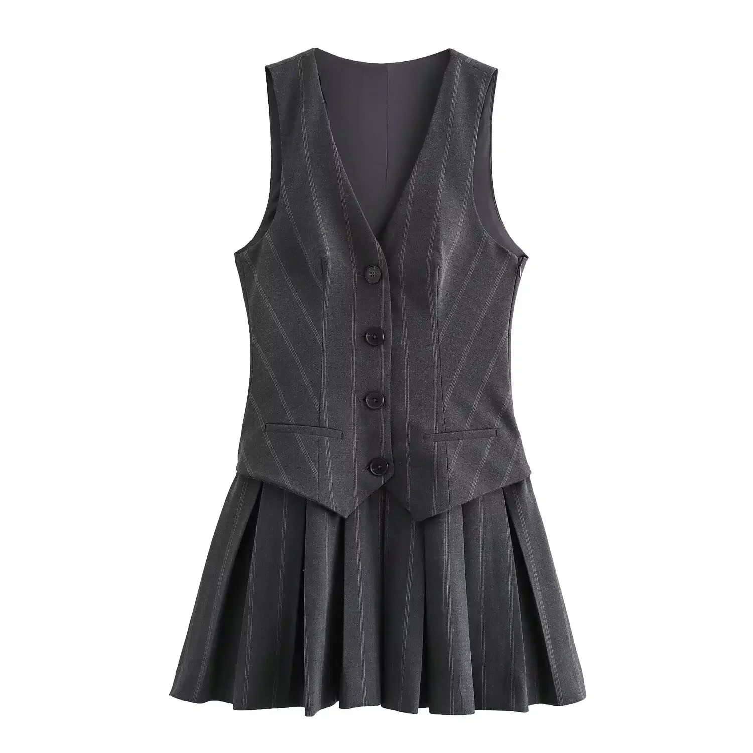 European and American style new temperament high-end fashion all-match vest vest style sleeveless wide pleated dress 2025