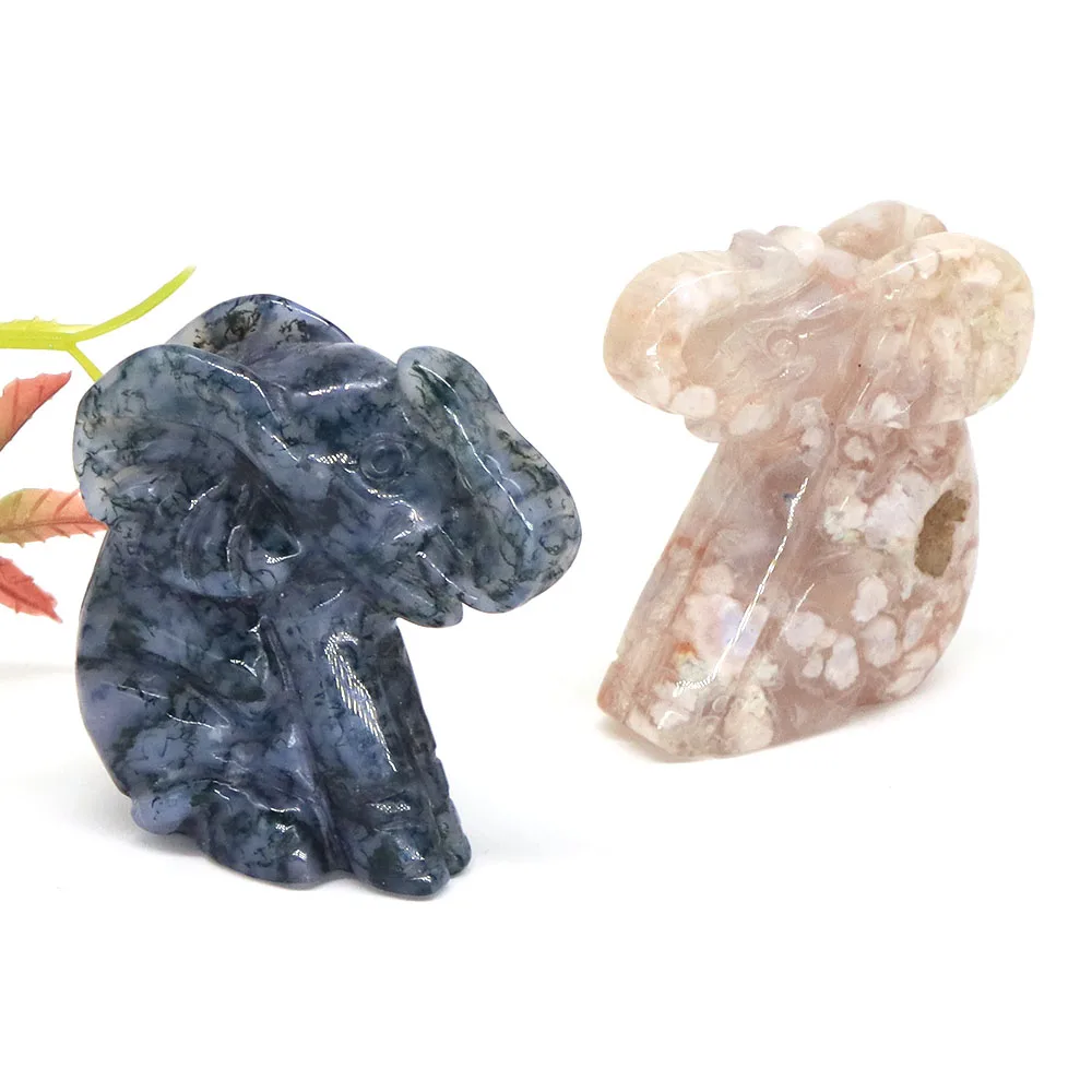 Testa d'aquila elefante orso dinosauro cervo statua fiore naturale agata e muschio agata guarigione pietra cristallo intaglio figurina artigianato