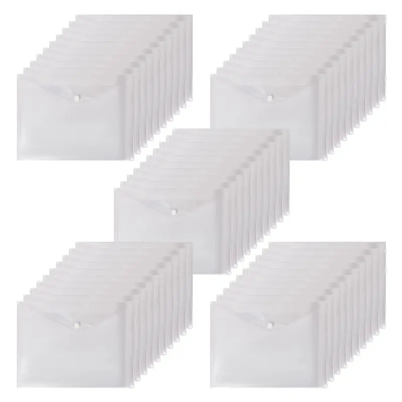 50PCS Transparent Waterproof Envelope Folder With Buttons A4 Size Thickened Plastic Material For School Office-BCBW