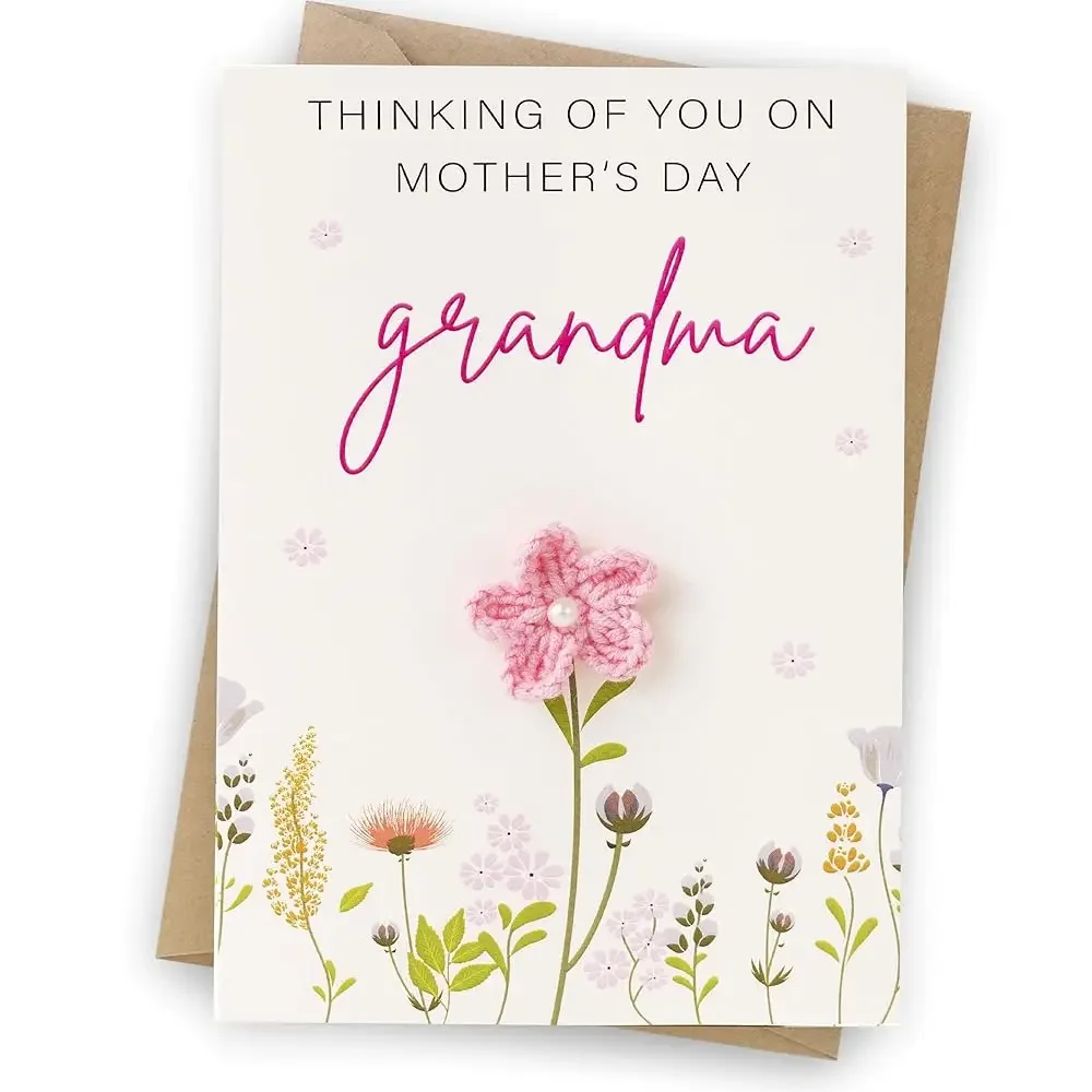 

Вязаная крючком открытка ко Дню матери для бабушки, милые вязаные вручную поздравительные открытки, подарки ко Дню матери для нее, универсальные.