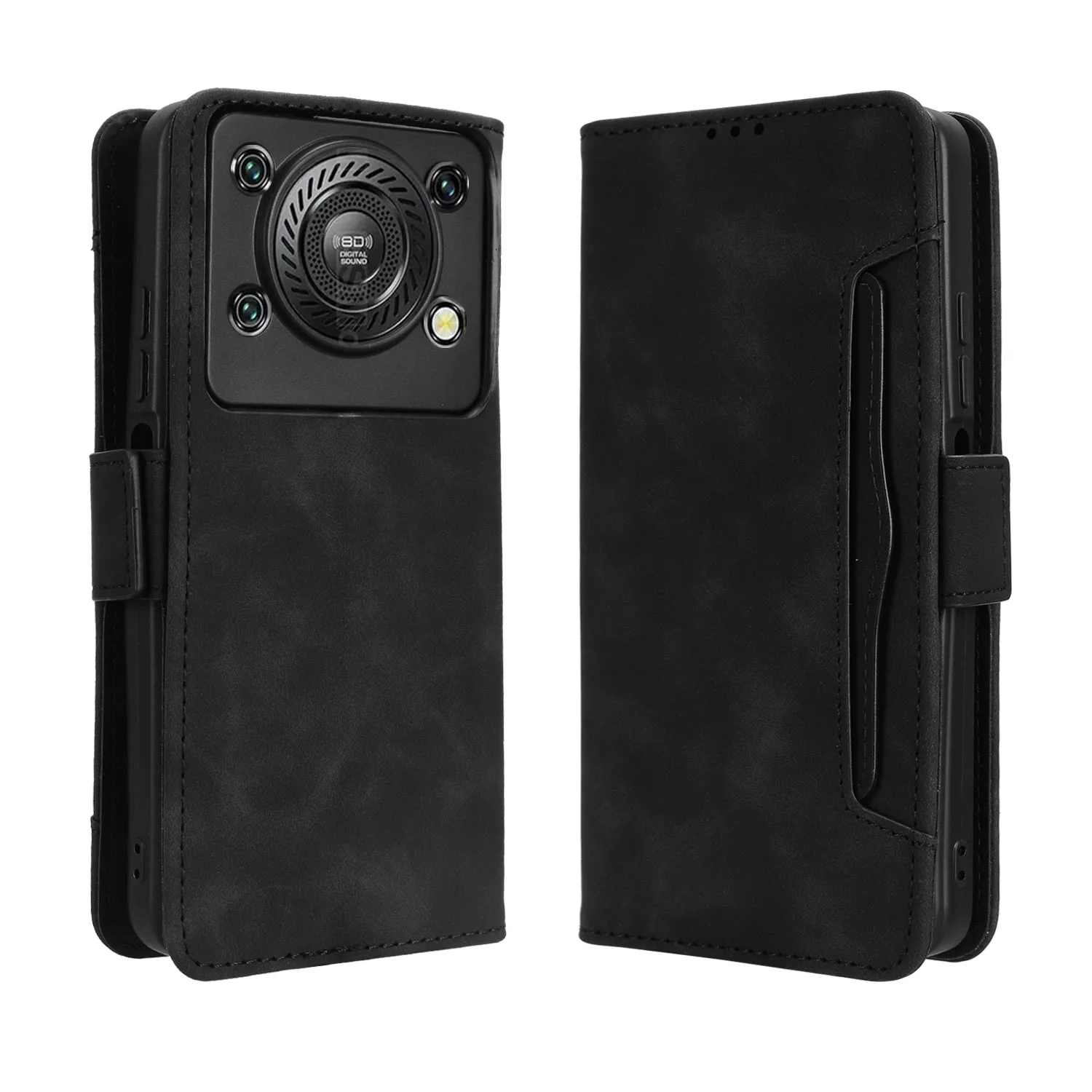 

Для Oukitel C60 Pro/Oukitel C60 кожаный чехол-бумажник для телефона с несколькими слотами для карт - черный