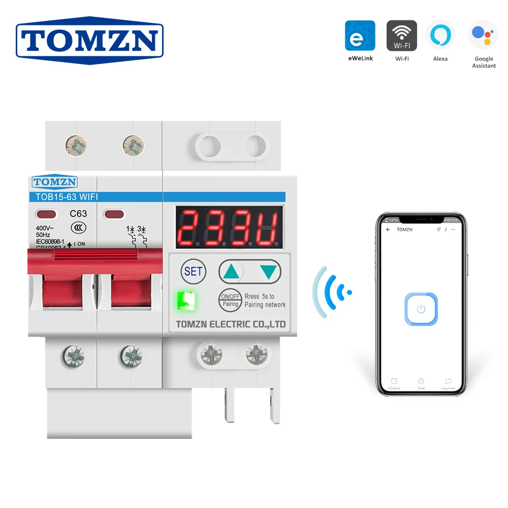 Interruttore automatico WIFI su guida Din telecomando Smart Switch di Ewelink con display LCD protecion di corrente di sovratensione e sottotensione