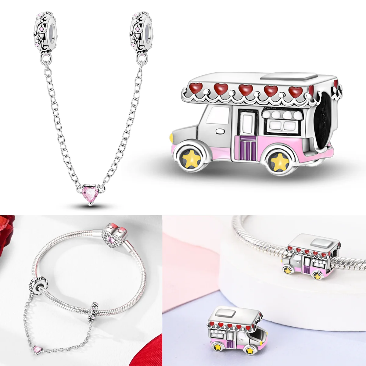 

925 Sterling Silver Travel RV Charms Bead Love Spreads Safety Chain Fit Original Bracelet DIY Women Jewelry Gift