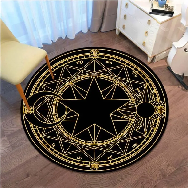 Cartoon Sakura Round Carpet Magic Captor Card Rug Pink Carpet Doormat Anti-slip Plush Living Room Home Decor Machine Washable